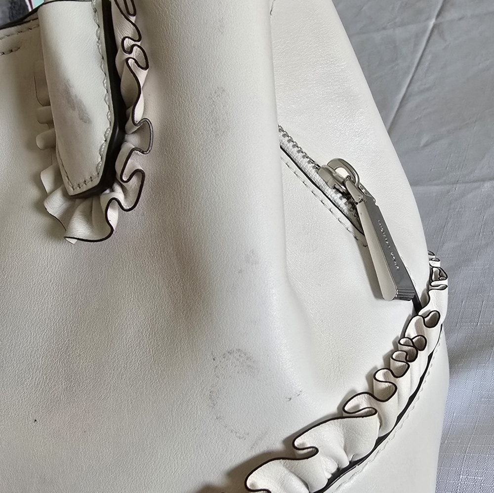 Michael Michael Kors Mercer Gallery Bag Ruffled White Leather Satchel Purse - Picture 12 of 16